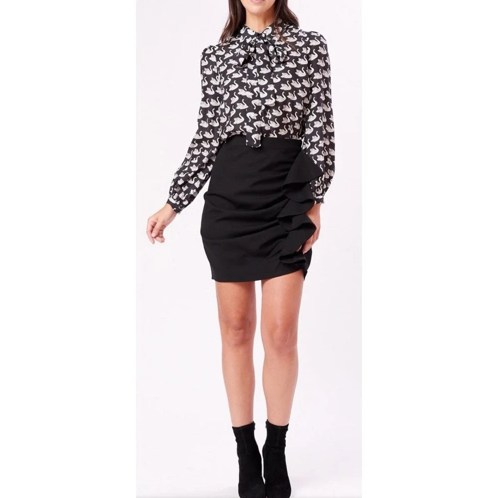 NWT Marie Oliver‎ Rachel Women's Rugged Ruched Wool Black Skirt 8 MSRP $238